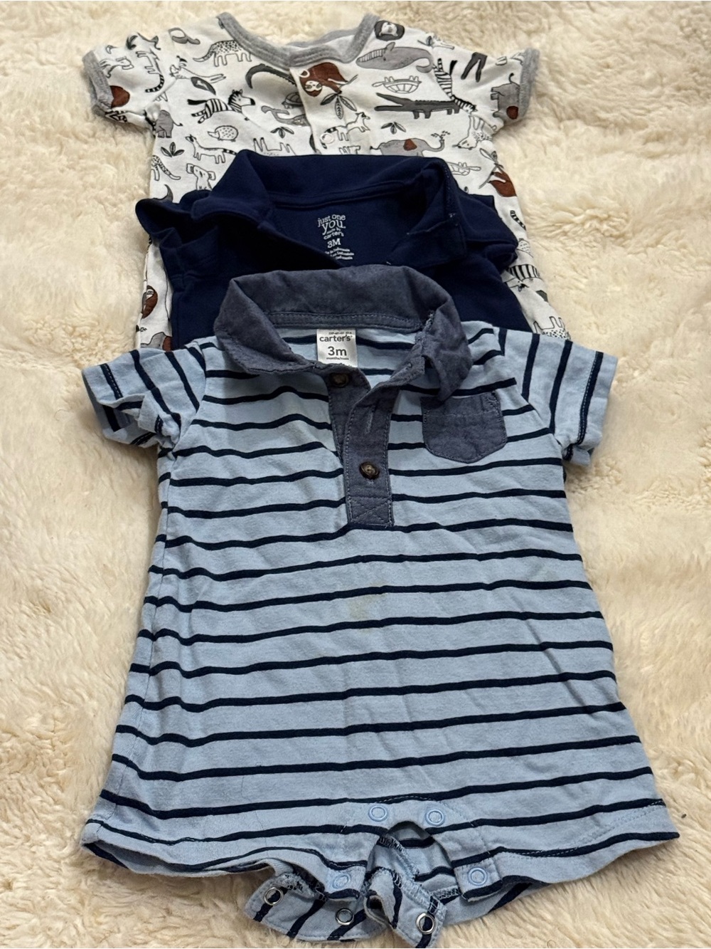 Carter's Blue Striped Polo Romper - 3M
